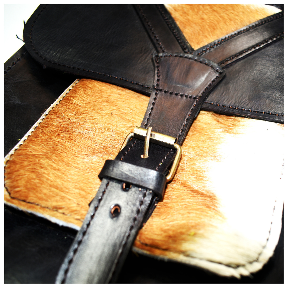 Morral cuero cuzqueño con incrustación piel de vaca