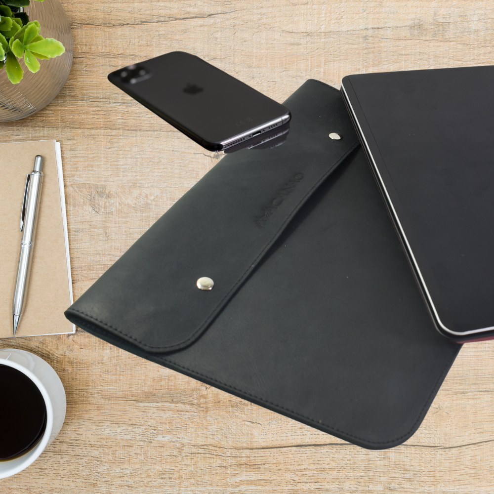 Porta Notebook Cuero Negro 33 x 22 cms