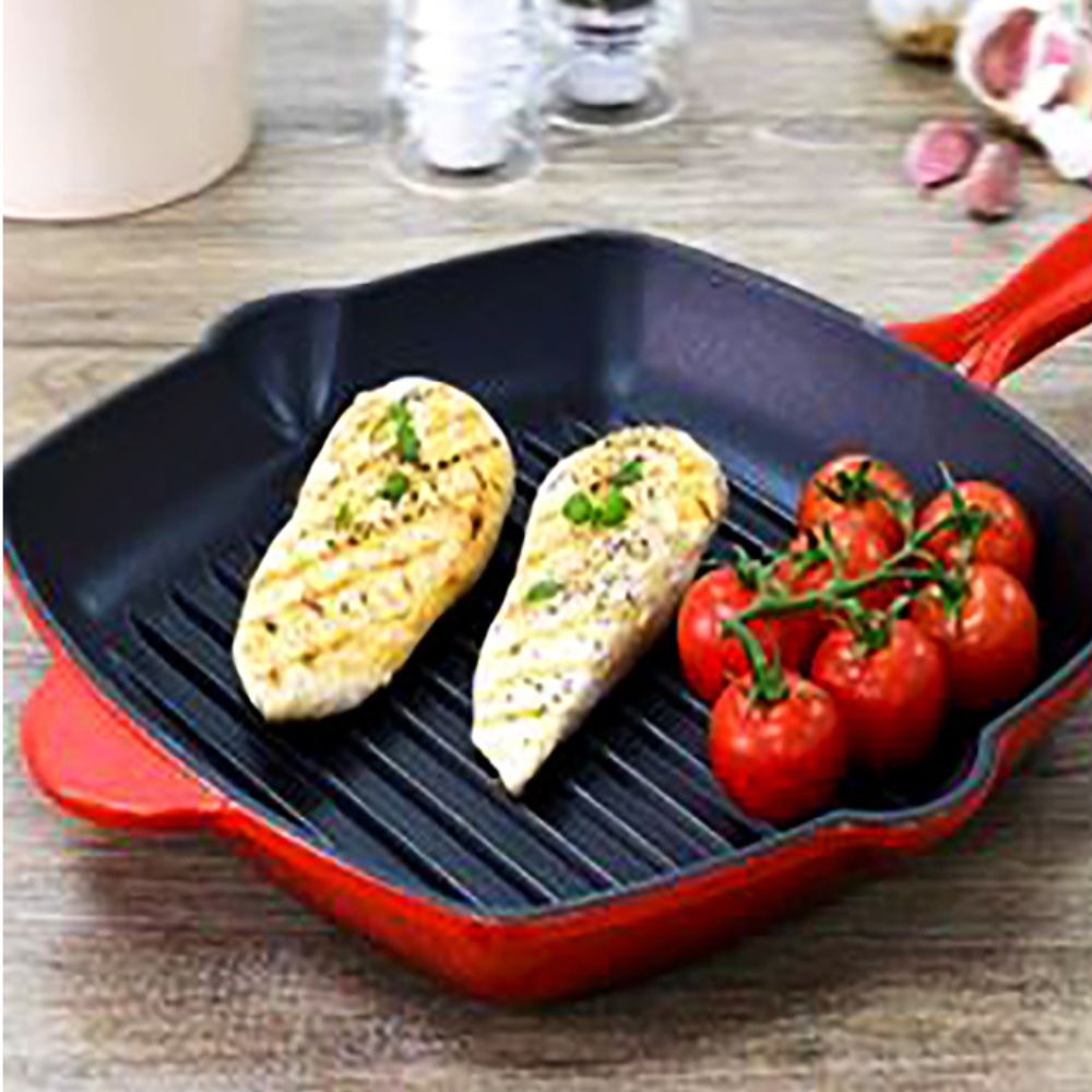 Sartén Hierro Fundido Esmaltado Grill Rojo