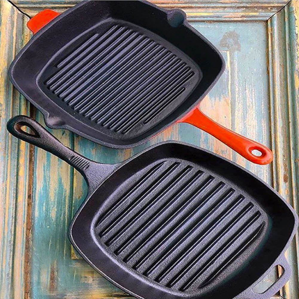 Sartén Hierro Fundido Esmaltado Grill Rojo