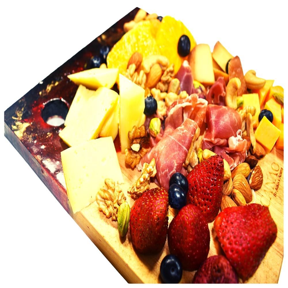 Tabla de Picoteo Artesanal Diseño Resina 25.5 x 23 x 2 cms