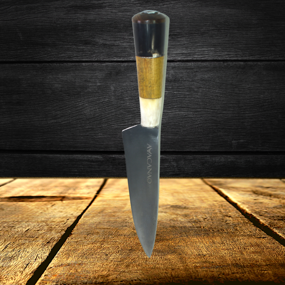 Cuchillo Verijero Acero Negro con Mango de Cacho de Vaca 2 Colores y Madera