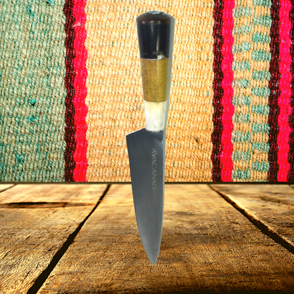 Cuchillo Verijero Acero Negro con Mango de Cacho de Vaca 2 Colores y Madera