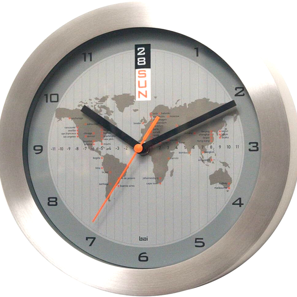 Reloj Pared Plateado Diseño Mapa
