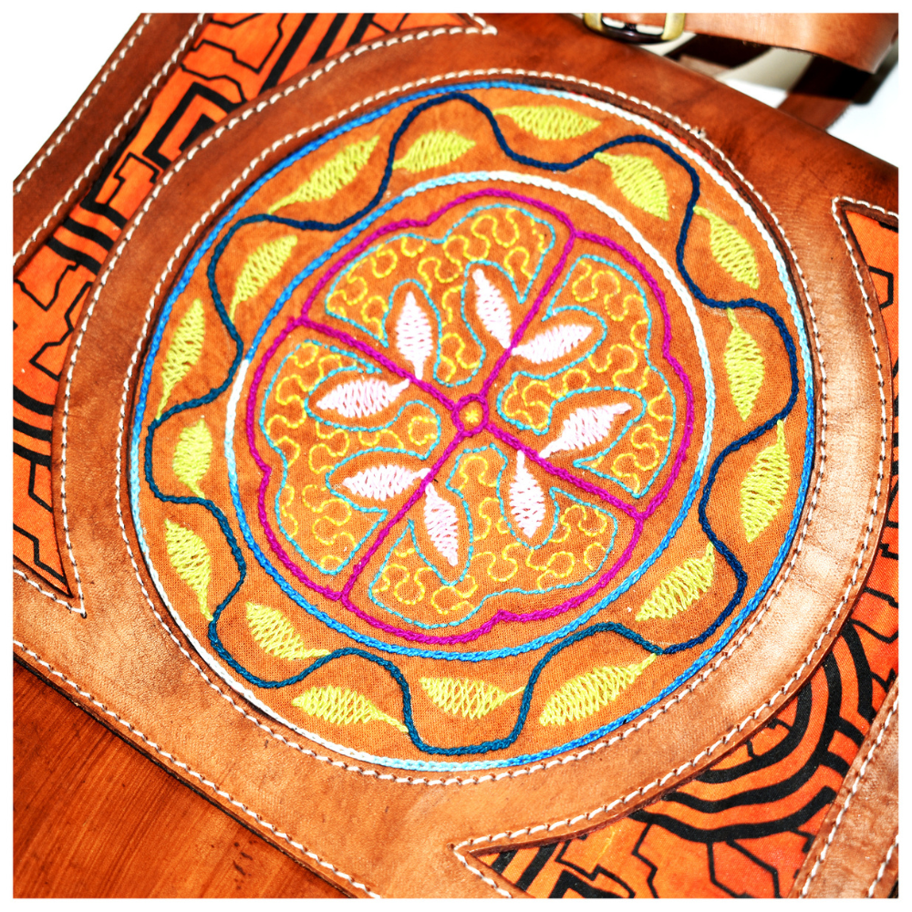Morral Etnico Shipibo cuero café