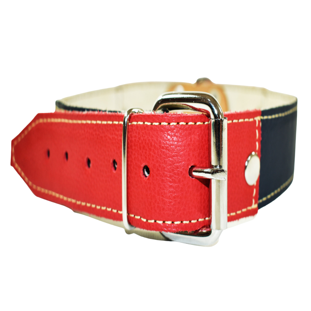 Collar de Perro 100% Cuero Tricolor Chileno