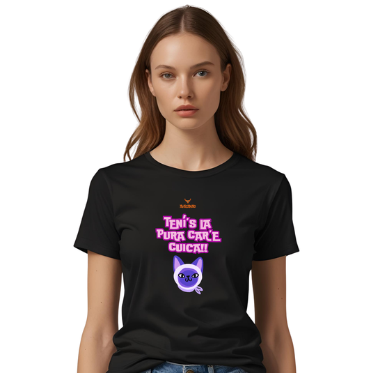 Polera Polo 100% Algodón con frase típica chilena " Tení la pura care cuica "