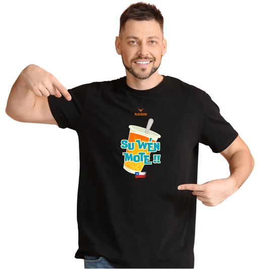 Polera Polo negra 100%algodón con frase típica chilena "Su wen mote"