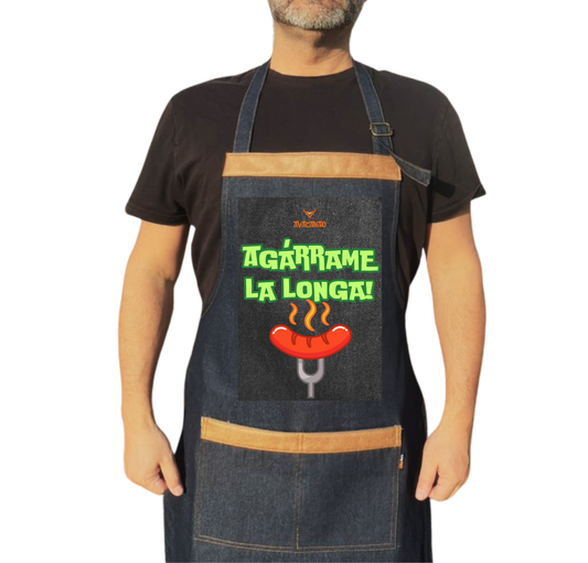 Pechera Jeans con frase típica chilena "Agárrame la longa"