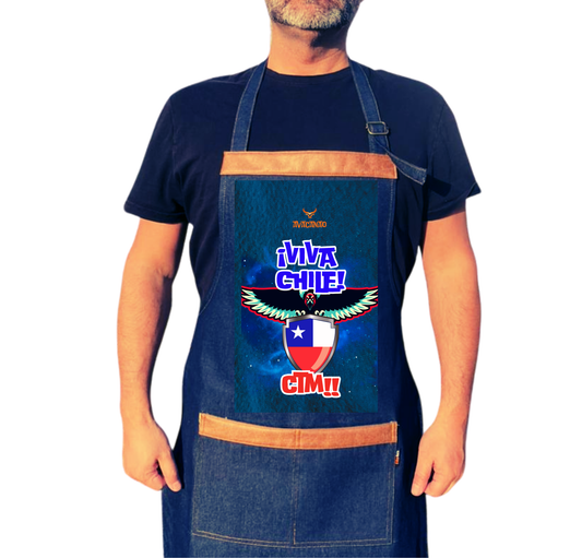 Pechera Jeans con frase típica chilena "Viva Chile Ctm"