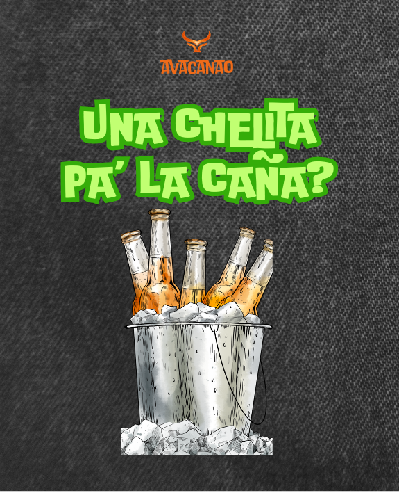 Pechera jeans con frase típica chilena "Una chelita pa la caña?"