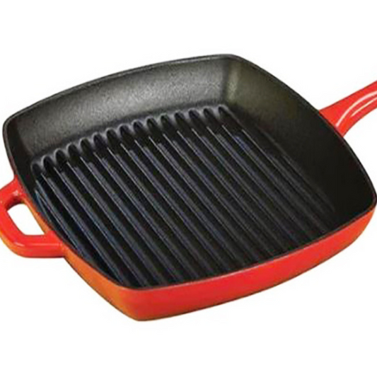 Sartén Hierro Fundido Esmaltado Grill Rojo