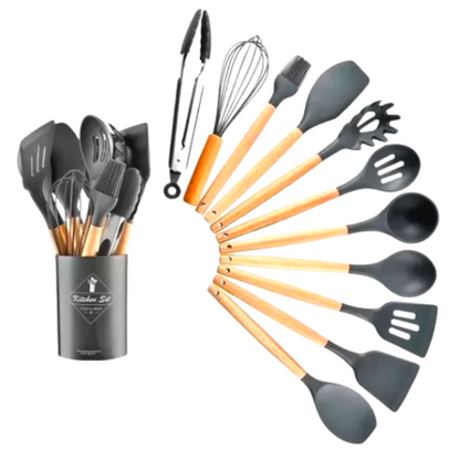 Set Utensilios de Silicona con Mangos de Madera