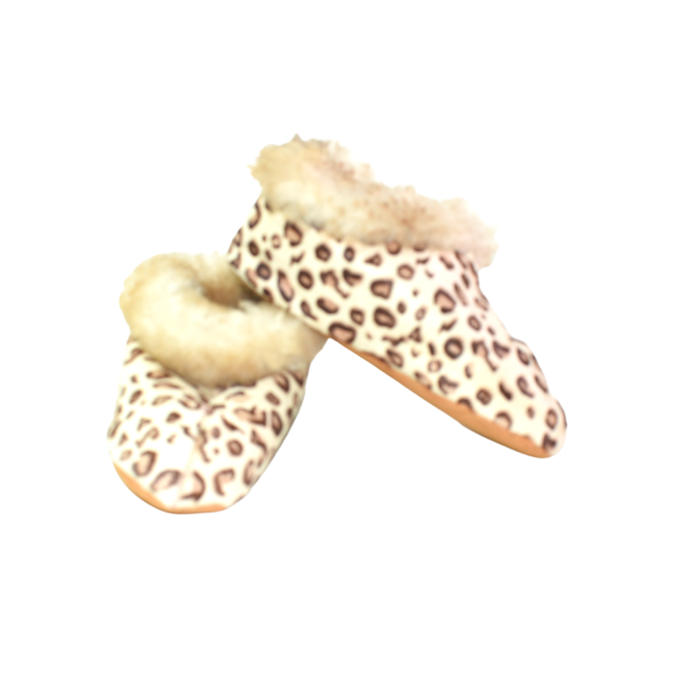 Pantuflas Cuero y Lana Animal Print Blancas