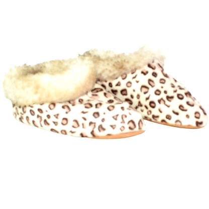 Pantuflas Cuero y Lana Animal Print Blancas