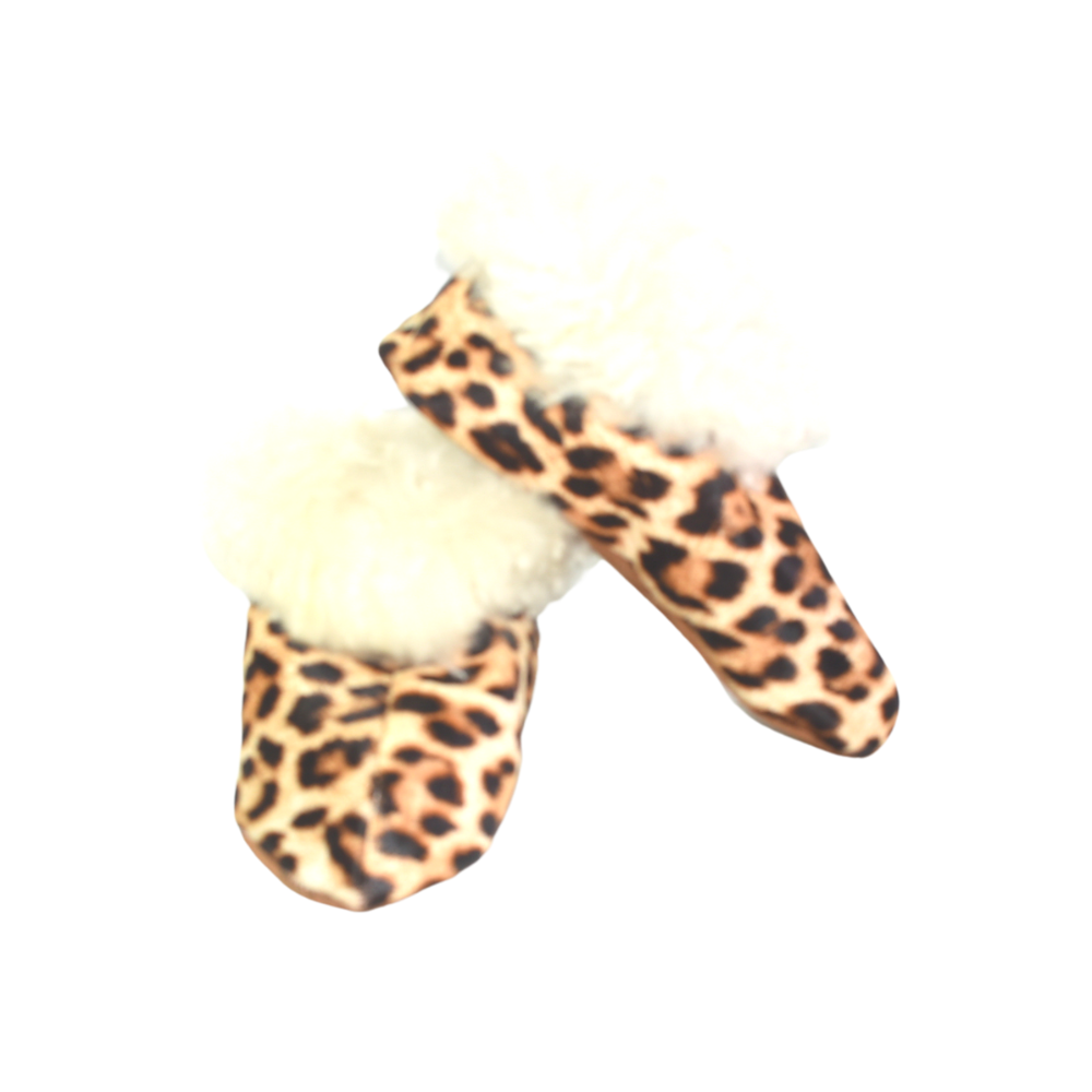 Pantufla Cuero y Lana Animal Print Café Claro