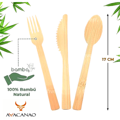 Set de Cubiertos de Bamboo 100 Unidades