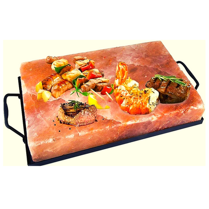 Tabla de Sal del Himalaya Rectangular con soporte y línea de jugos