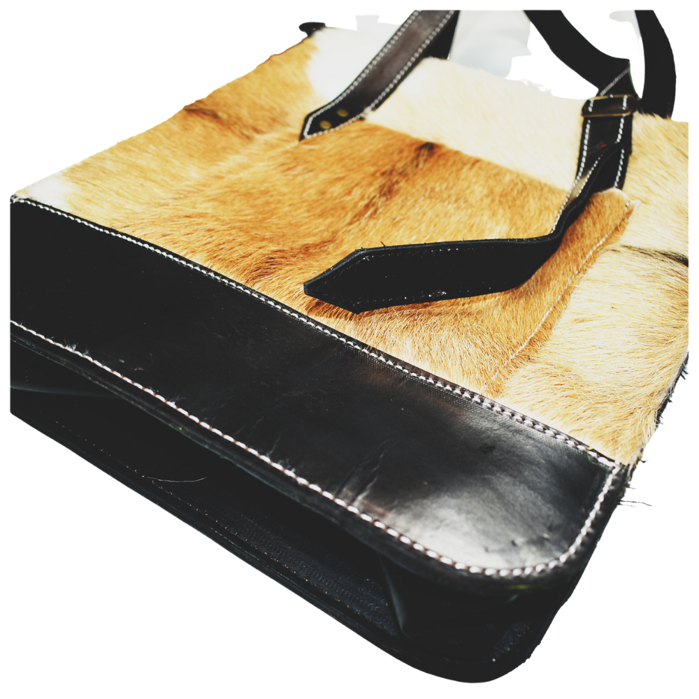 Cartera Cuero Negro con Piel Beige