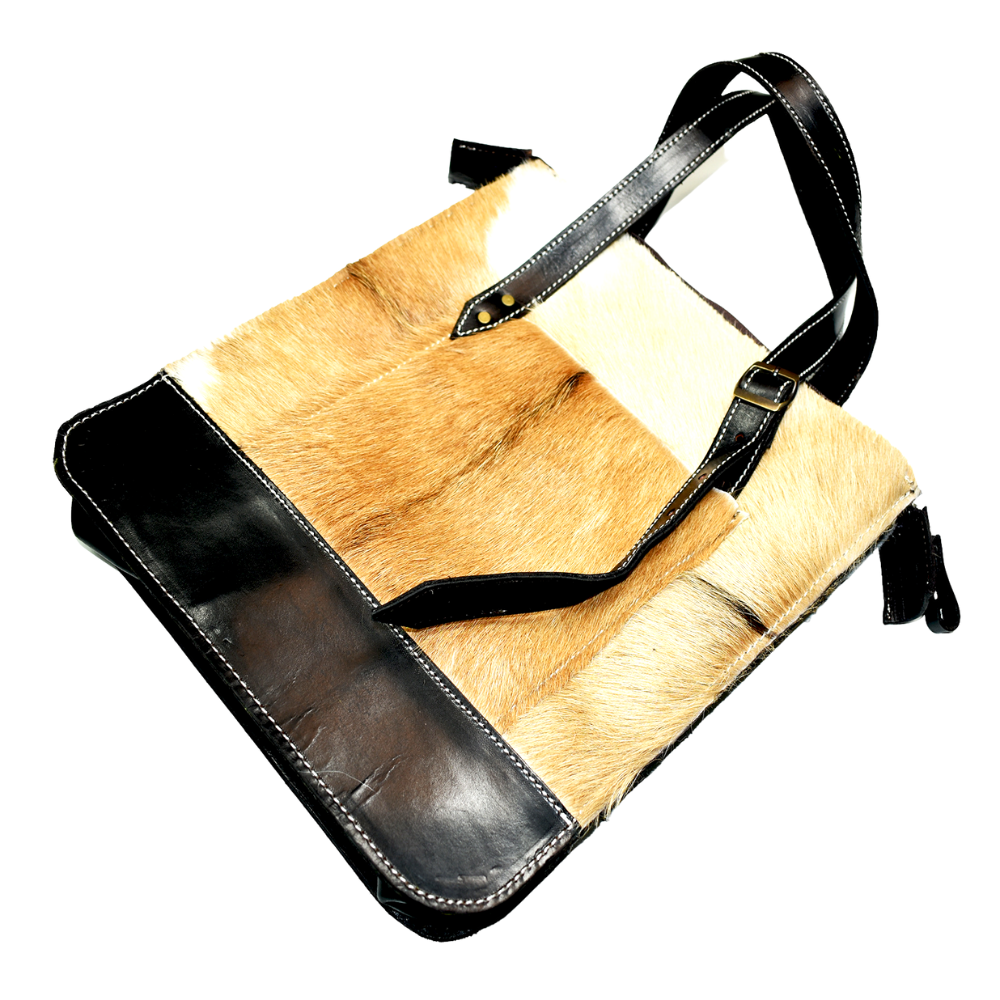 Cartera Cuero Negro con Piel Beige