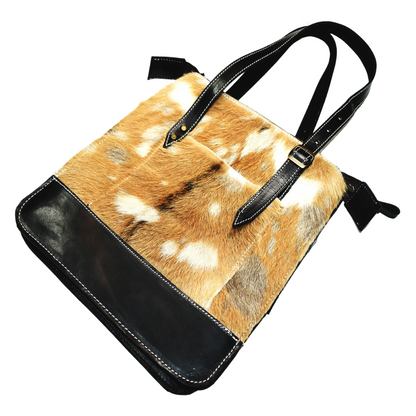 Cartera Cuero Negro con Piel Beige